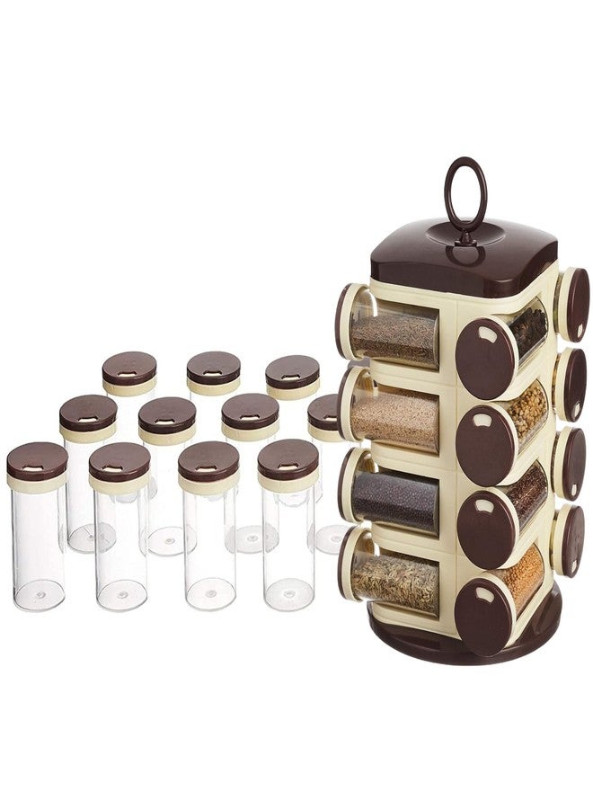 SINGHAL Plastic Revolving Spice Rack Dark Brown, Set Of 16 Pieces, Masala, Condiment Rack, Box, Container, Tabletop - Image 2
